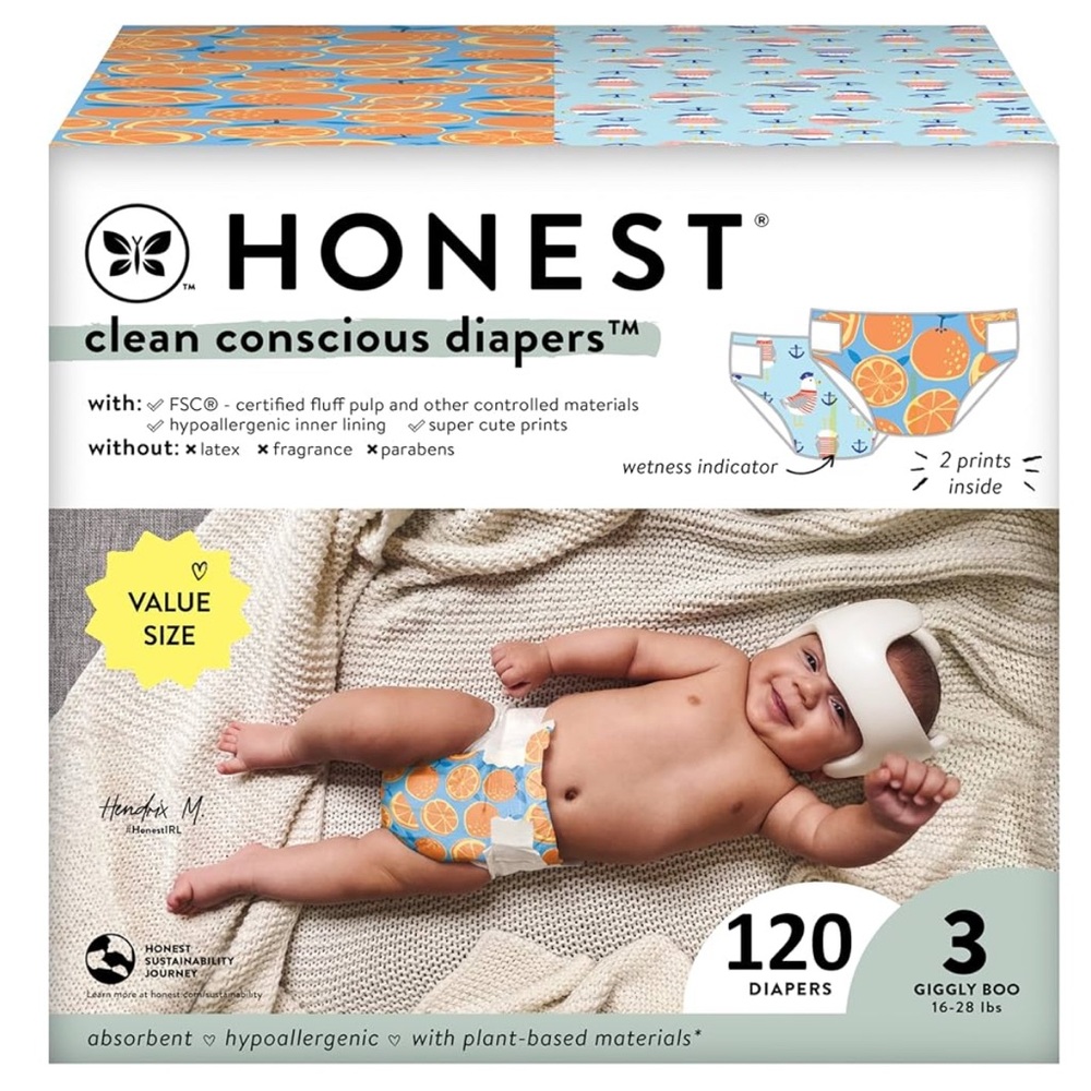 The Honest Company Diapers - Size 3, 120 Count Orange You Cute & Feeling Nauti